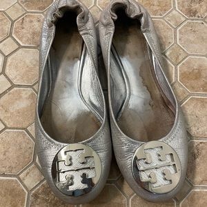 Tory Burch Silver Reva Flats